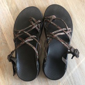Chaco Zong X EcoTread Strappy Slide Sandal Stitch Brown Backless Women’s Size 8